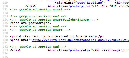 Source code with the AdSense Tags