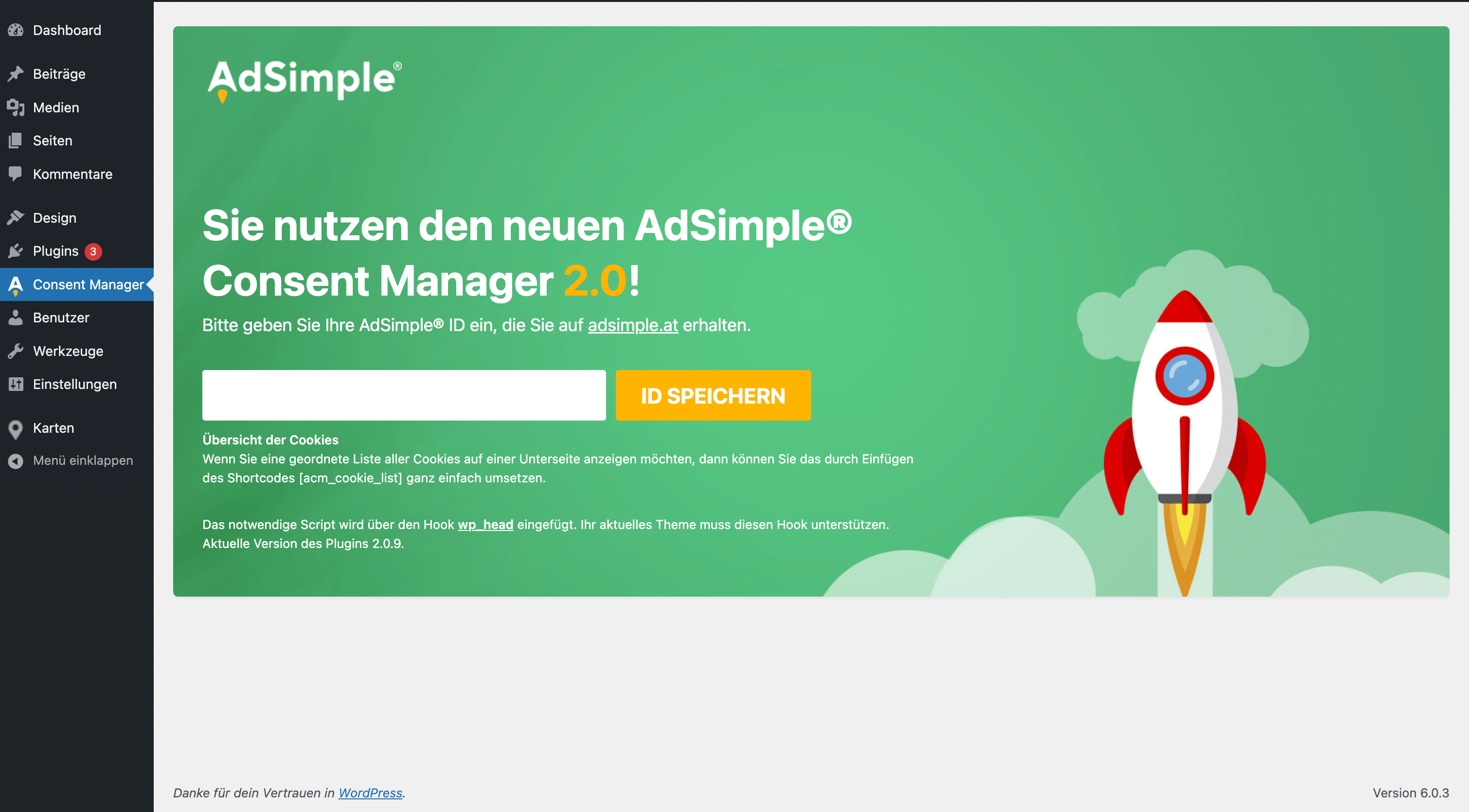 Cookie Banner Plugin dashboard