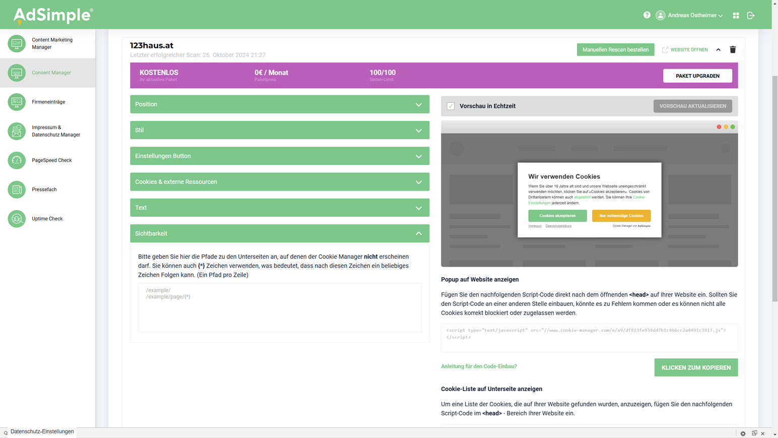 Consent Manager domain settings for style