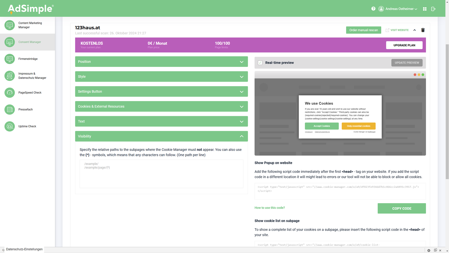 Consent Manager domain settings for button settings