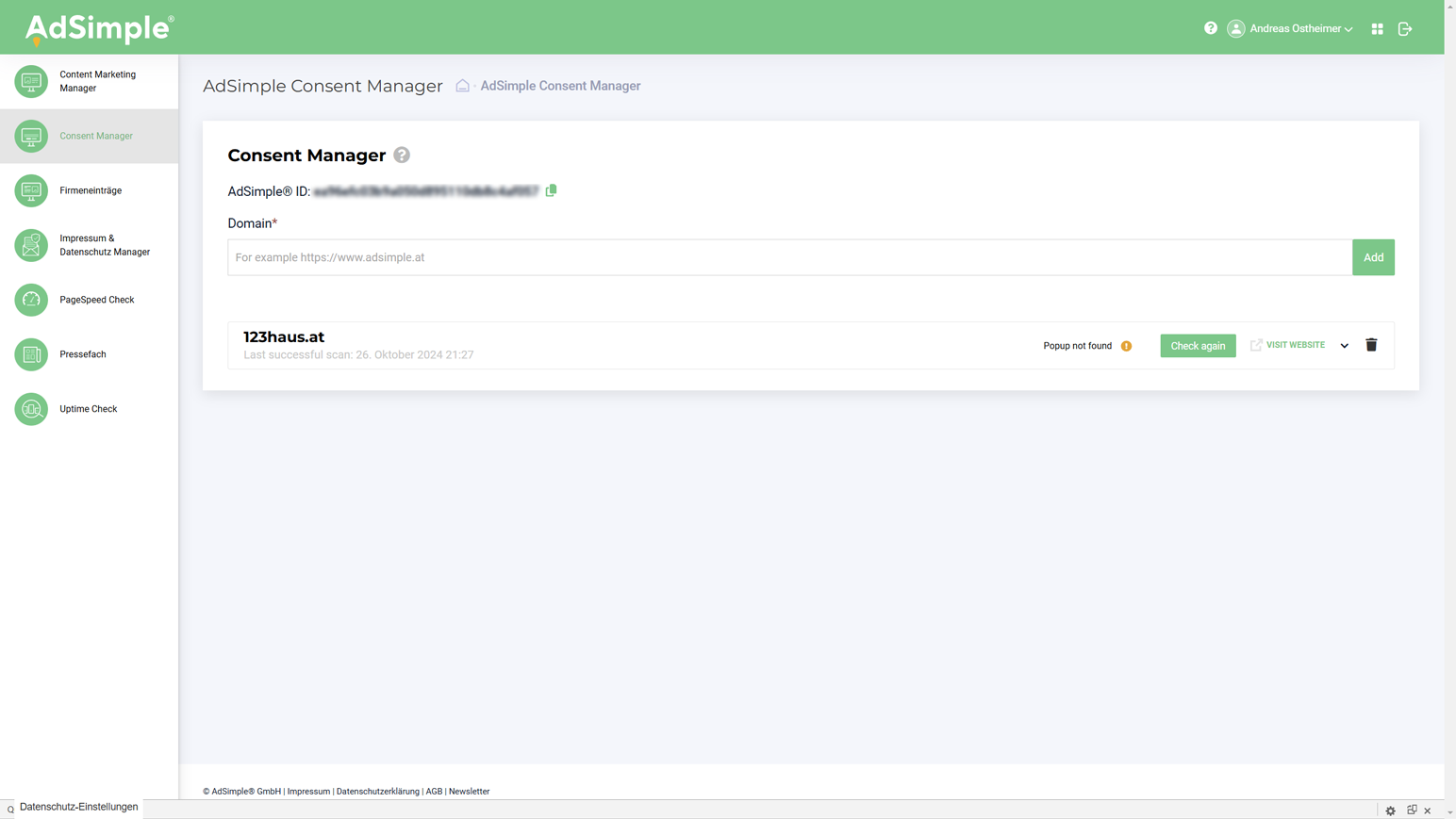 Consent Manager domain settings for text