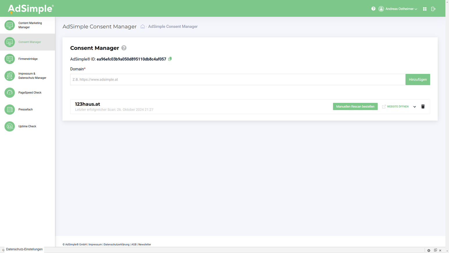 Consent Manager domain settings for visibility