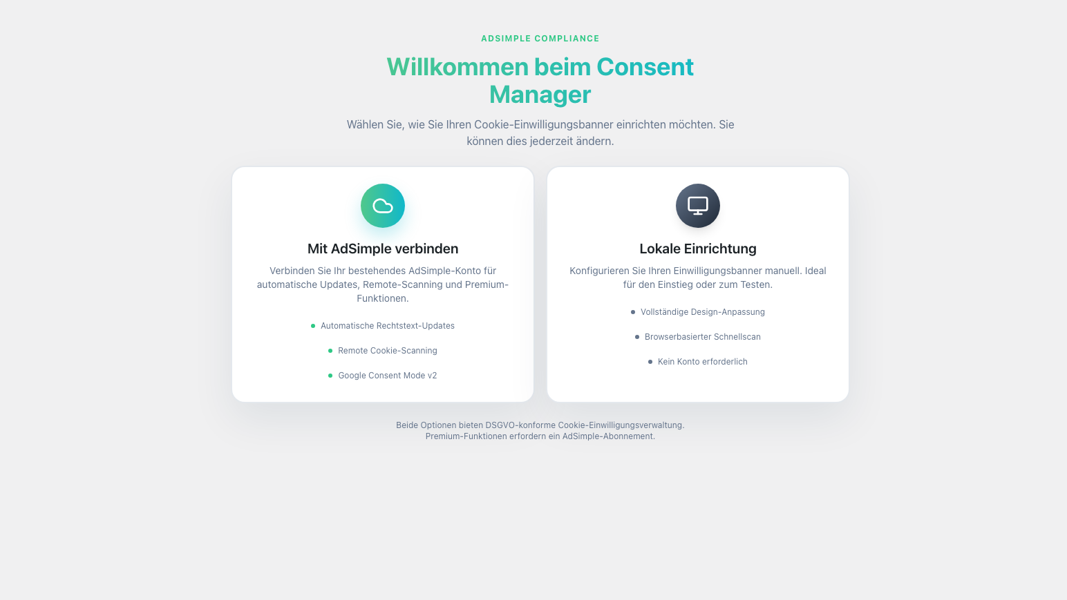 Consent Manager wizard — Features tab for Google Consent Mode v2