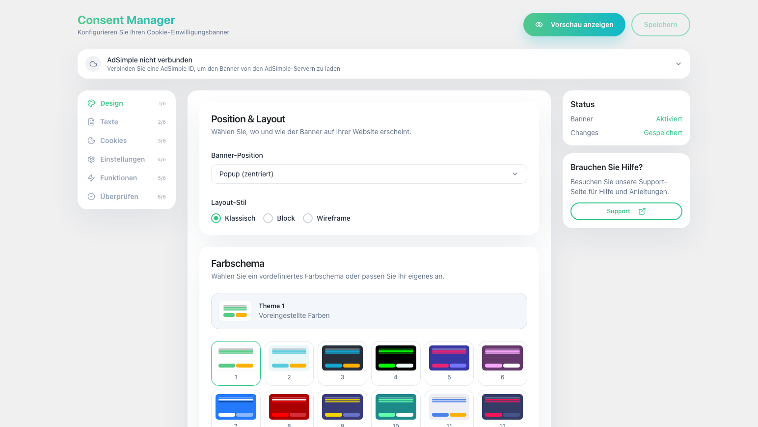 Consent Manager wizard — Features tab for Google Consent Mode v2