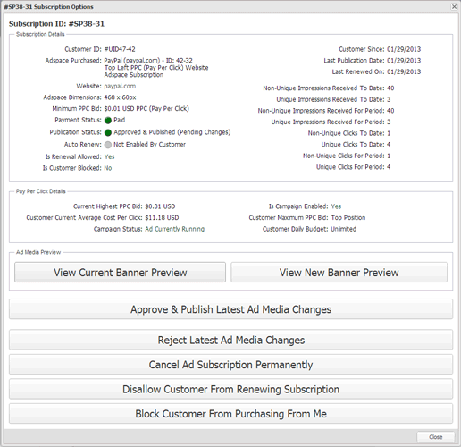Customer Options Screen.