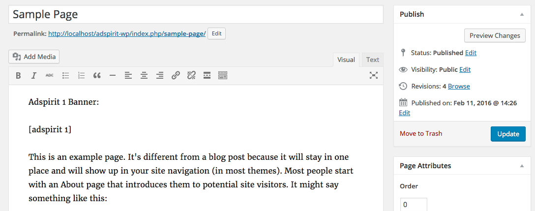 Insert a banner in a page