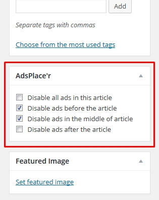 In a single post, you can control the output area of advertising / Включайте и выключайте рекламные блоки в каждой записи
