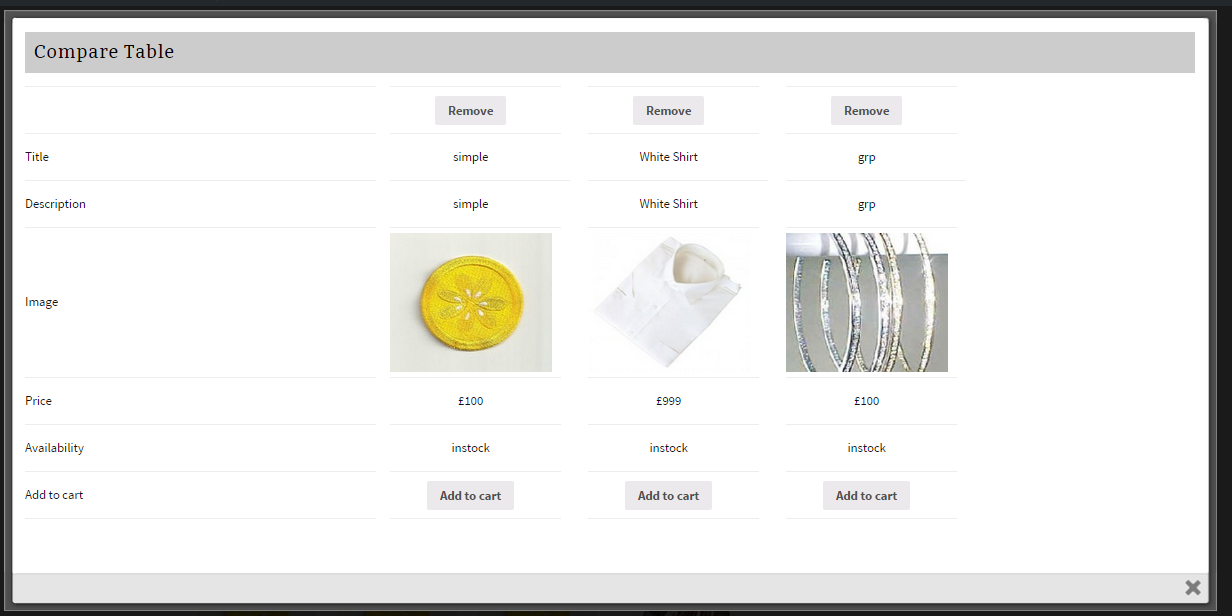 This scrrenshot shows the Compare table.