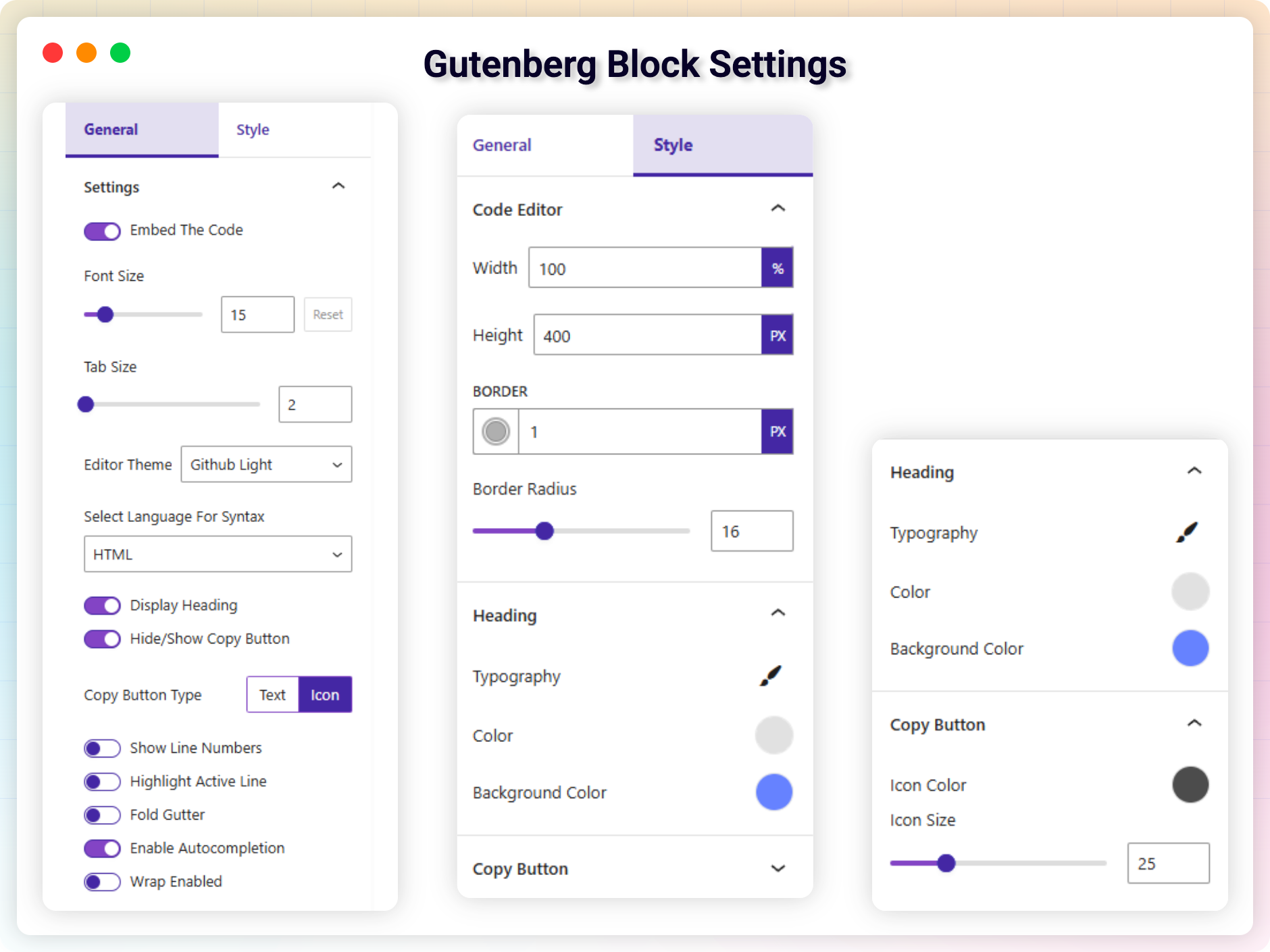 Gutenberg Block Settings