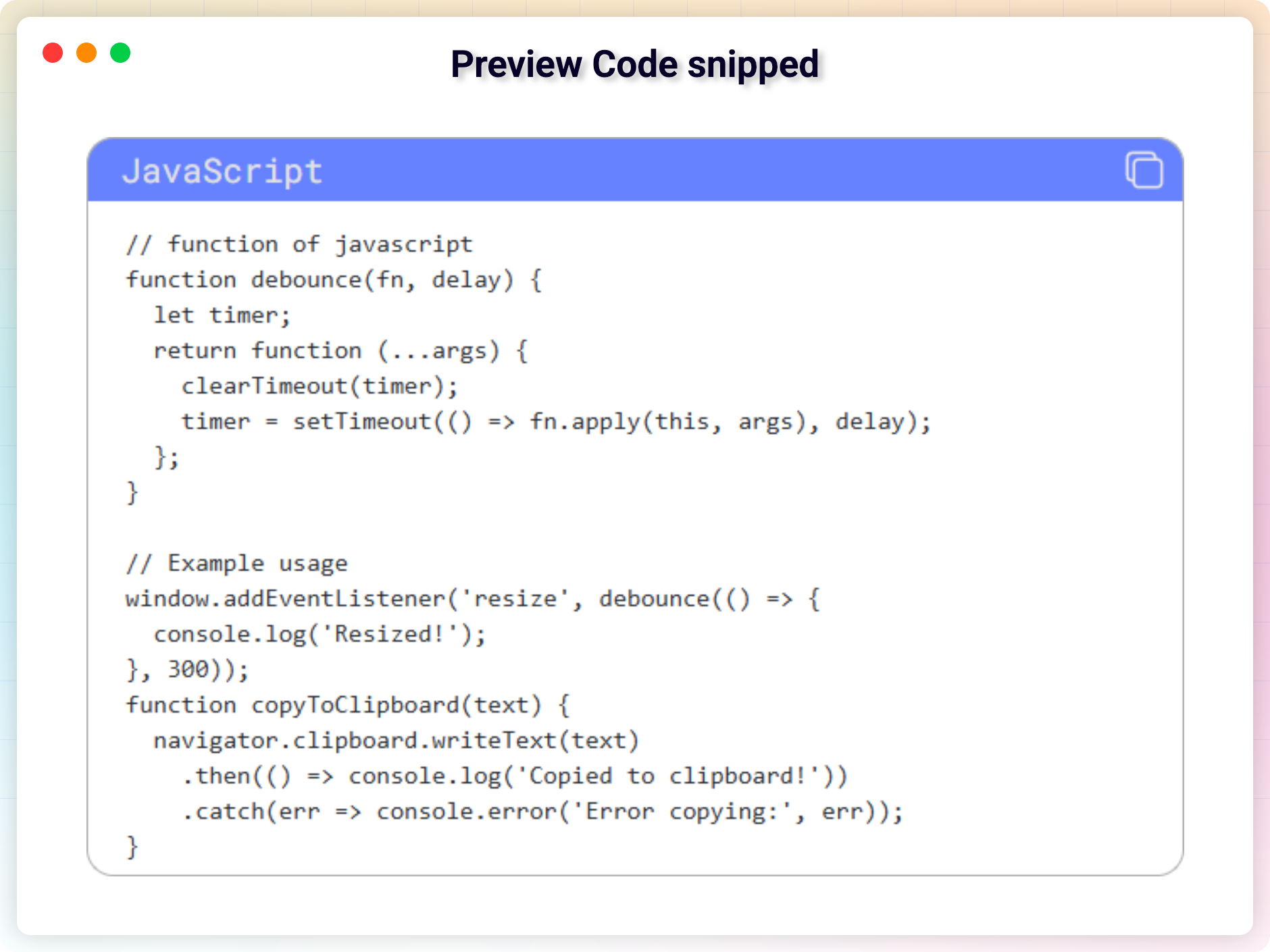 Preview Code snipped