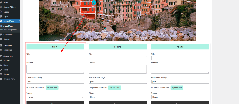Configure tooltip text and choose custom or default icons for each hotspot.