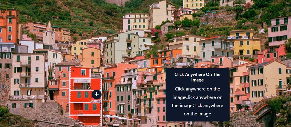 Frontend display of an interactive image map with tooltips.