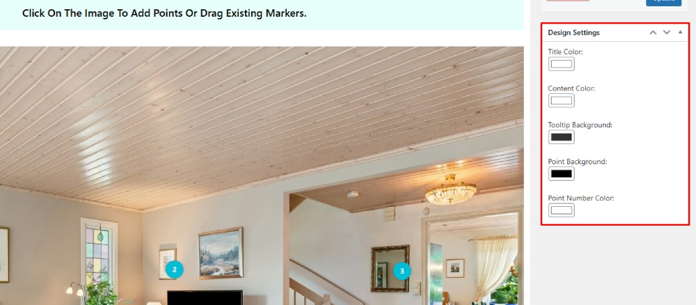 New design settings panel added — easily change colors for title, content, tooltip background, point background, and number styling.