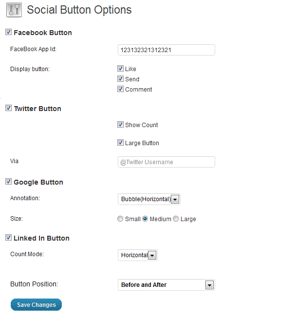 Plugin admin page Select the social button.