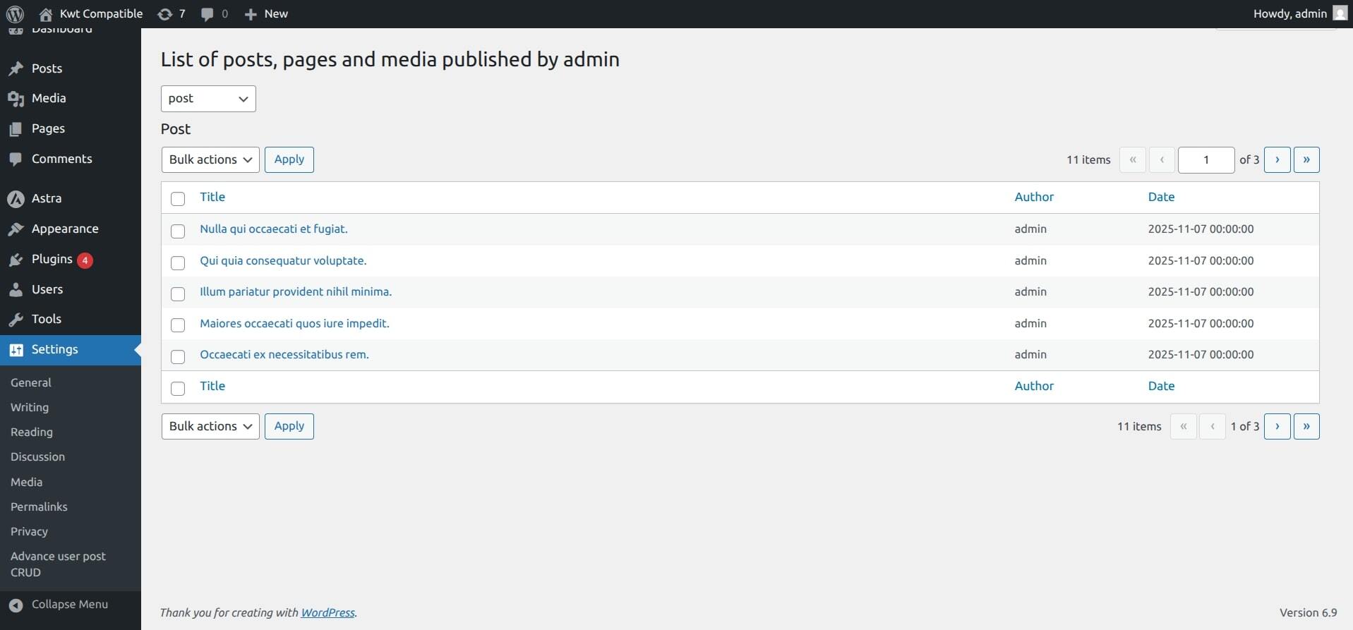 When you will select a specific user, Advance User CRUD will show you the list of all posts, pages and attachments created by that user. You will be able to manage any post from there only with the next update of the Plugin.