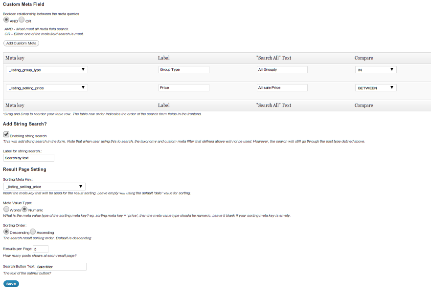 Advance WP Query Search Filter setting page 2