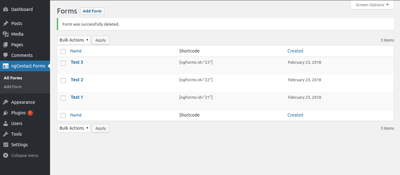 List of all created forms.