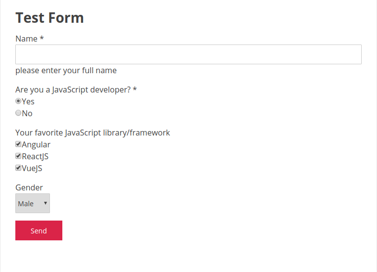 Short code view of a created form.
