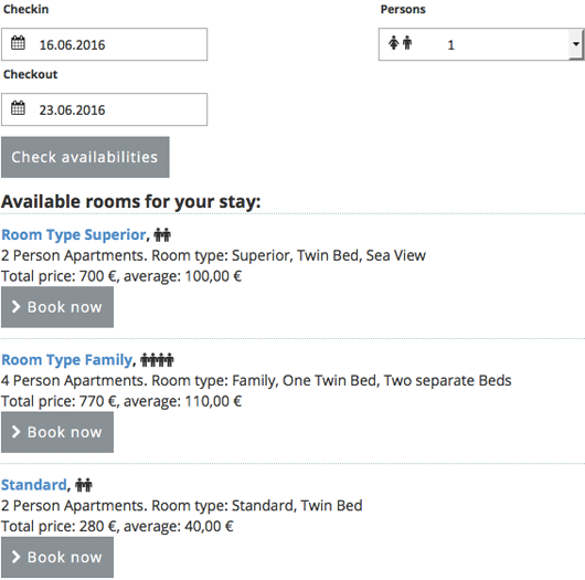 Booking form **without page reloads** and easy booking