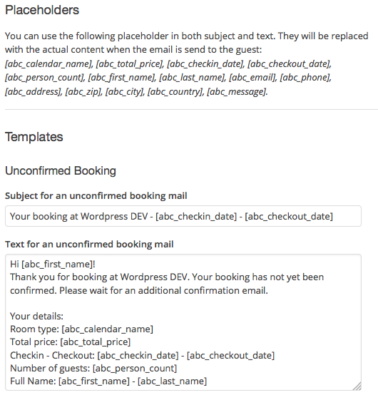 Placeholdes and **email templates**