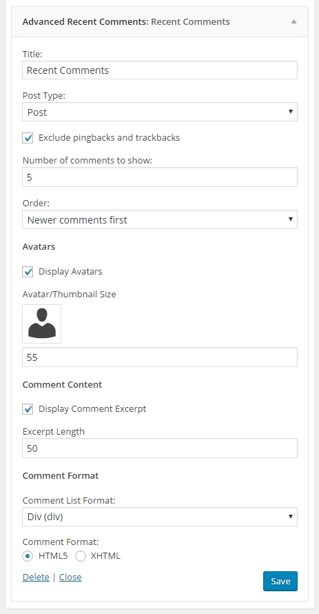 Multiple widget options.