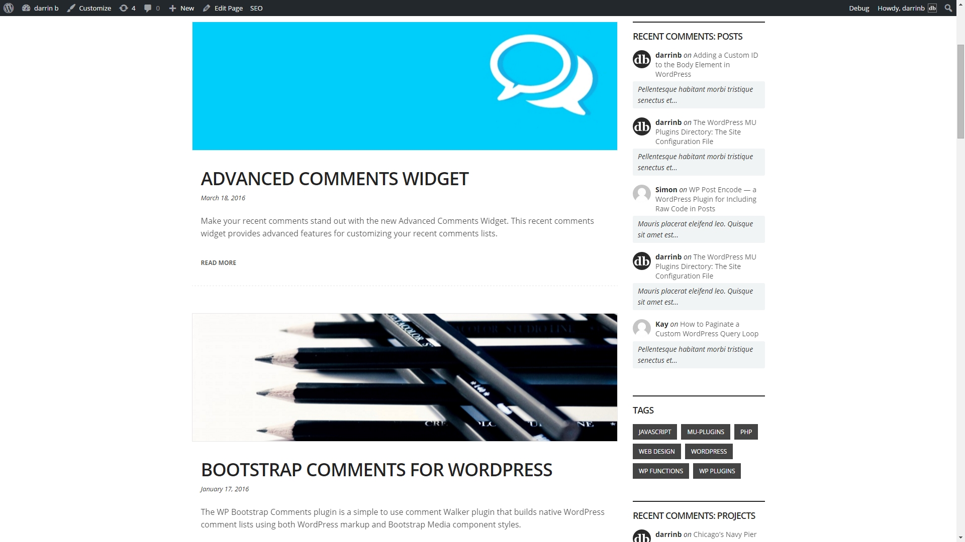 Example comment list in sidebar.