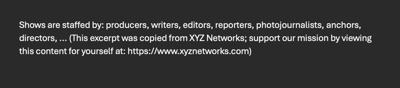 Example of copied content pasted with attribution automatically added