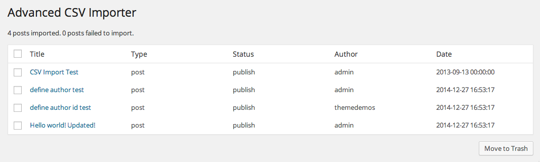 The result of an importing