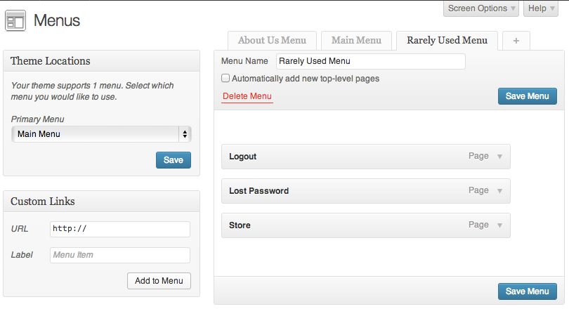 Creating your menu in the WordPress Admin backend