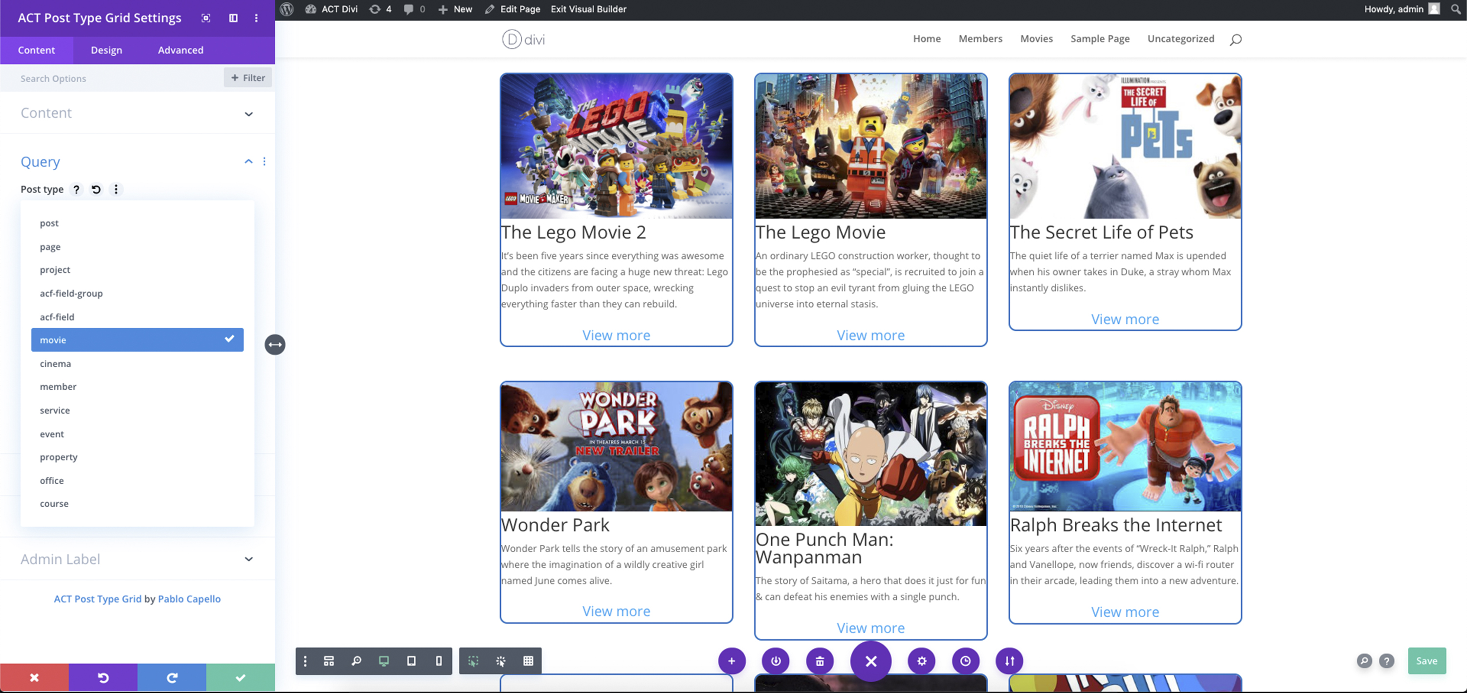 Content options