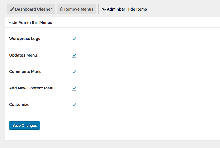Admin bar Hide Settings
