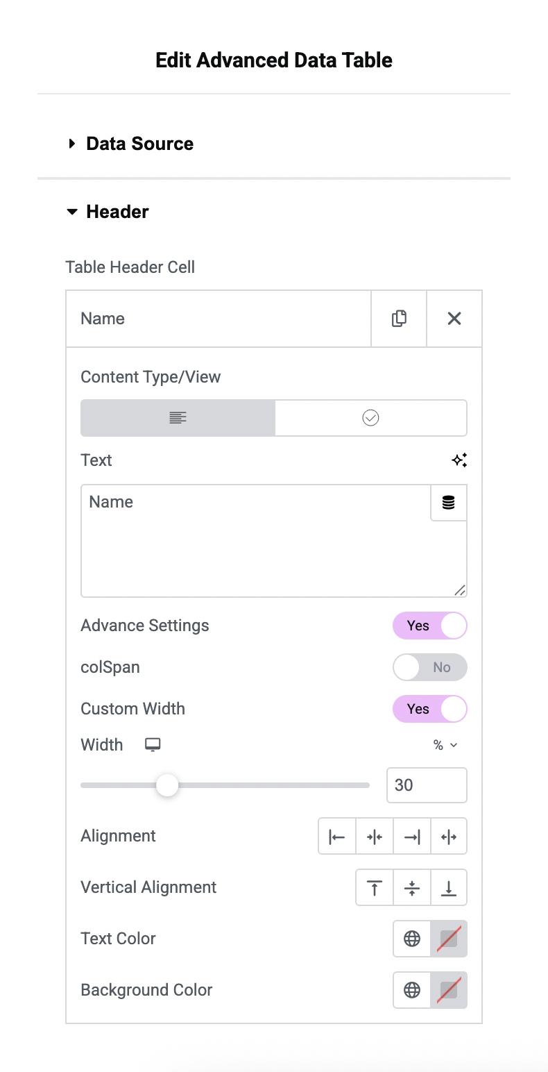 Header setting options