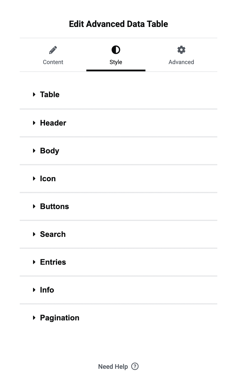 Table style options
