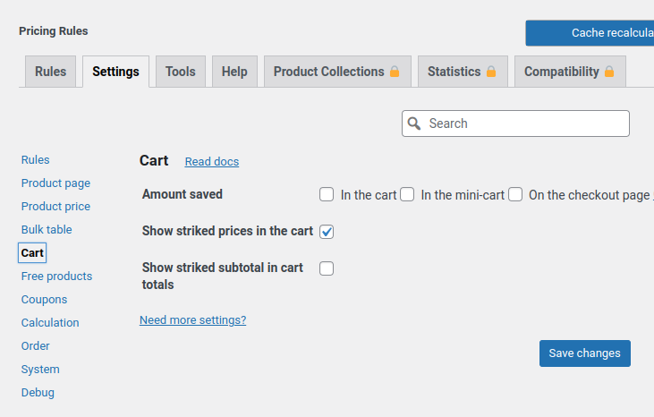 Settings page