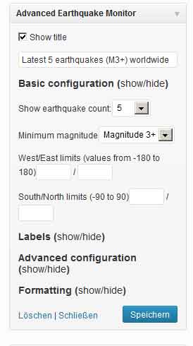 Configuration menu in backend (split into several toggable sections for better overview)
