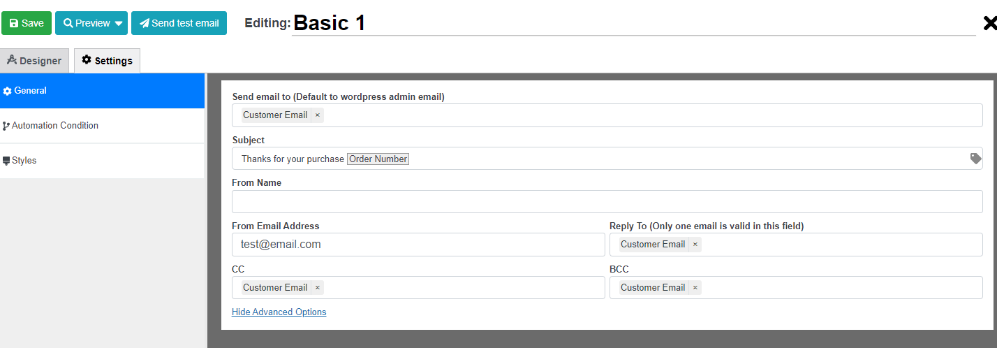 You can customize the subject, who is going to receive the email, who is sending it etc.
