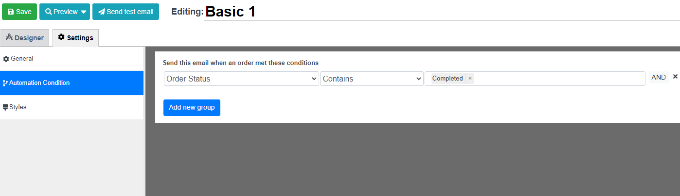 Configure a condition, the email will be sent only when this condition is met.