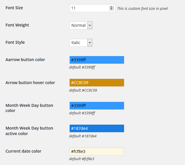 Settings panel