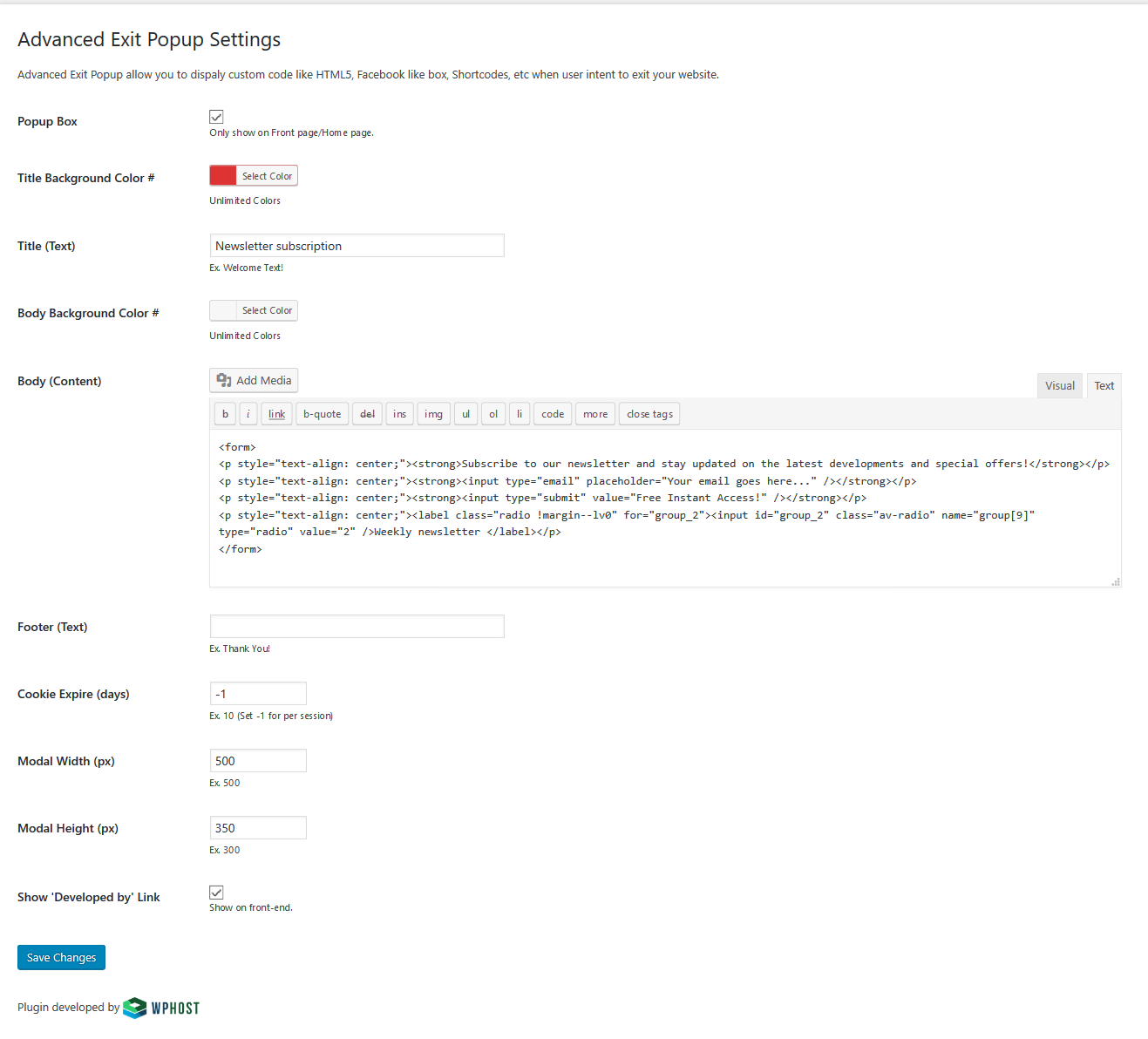 Adv Exit Popup Plugin Settings screenshot-1.png