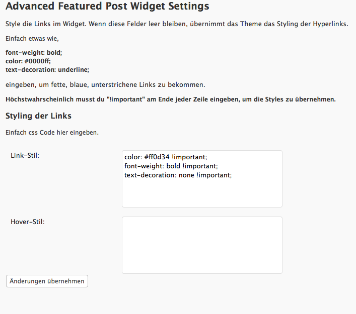 The plugin's settings section