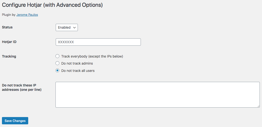 The plugin configuration page