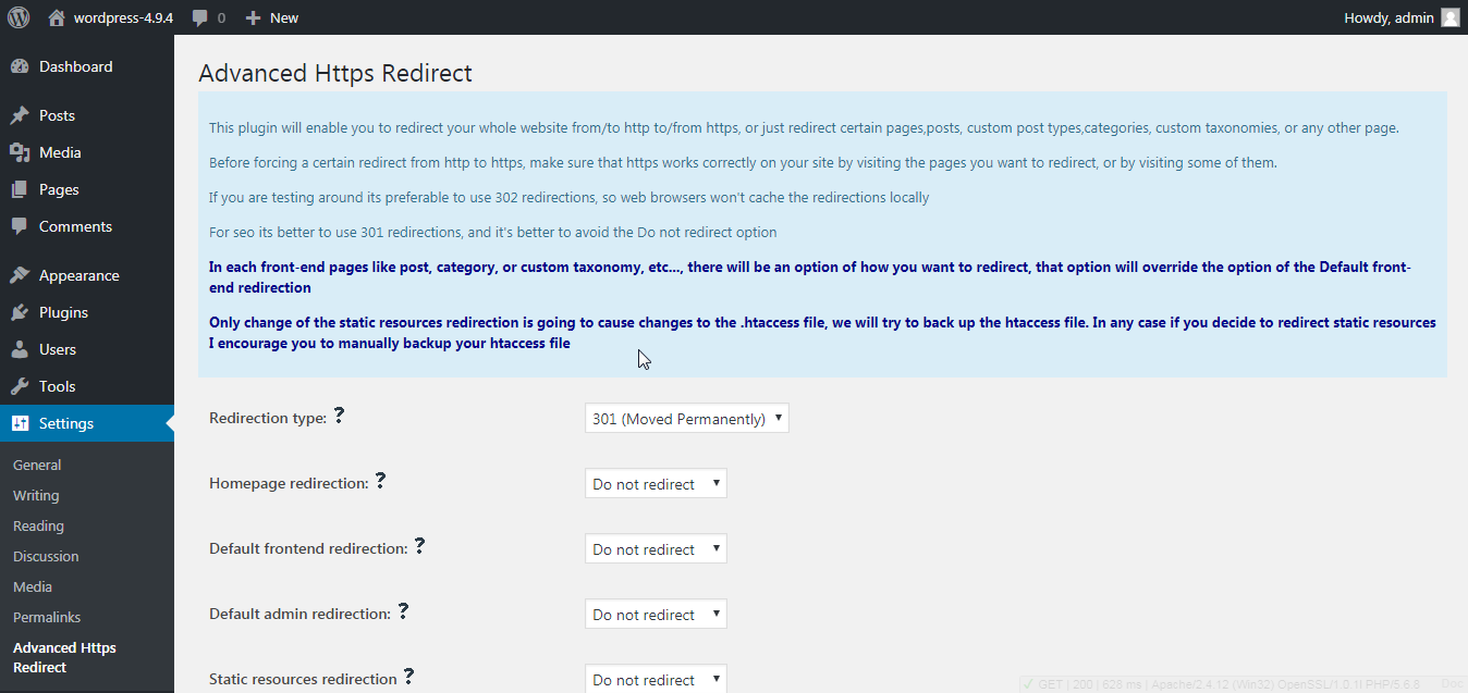 Settings page