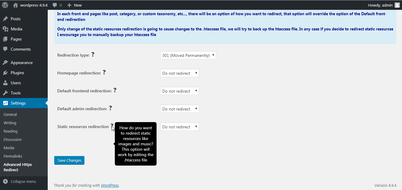 Tooltips in settings page