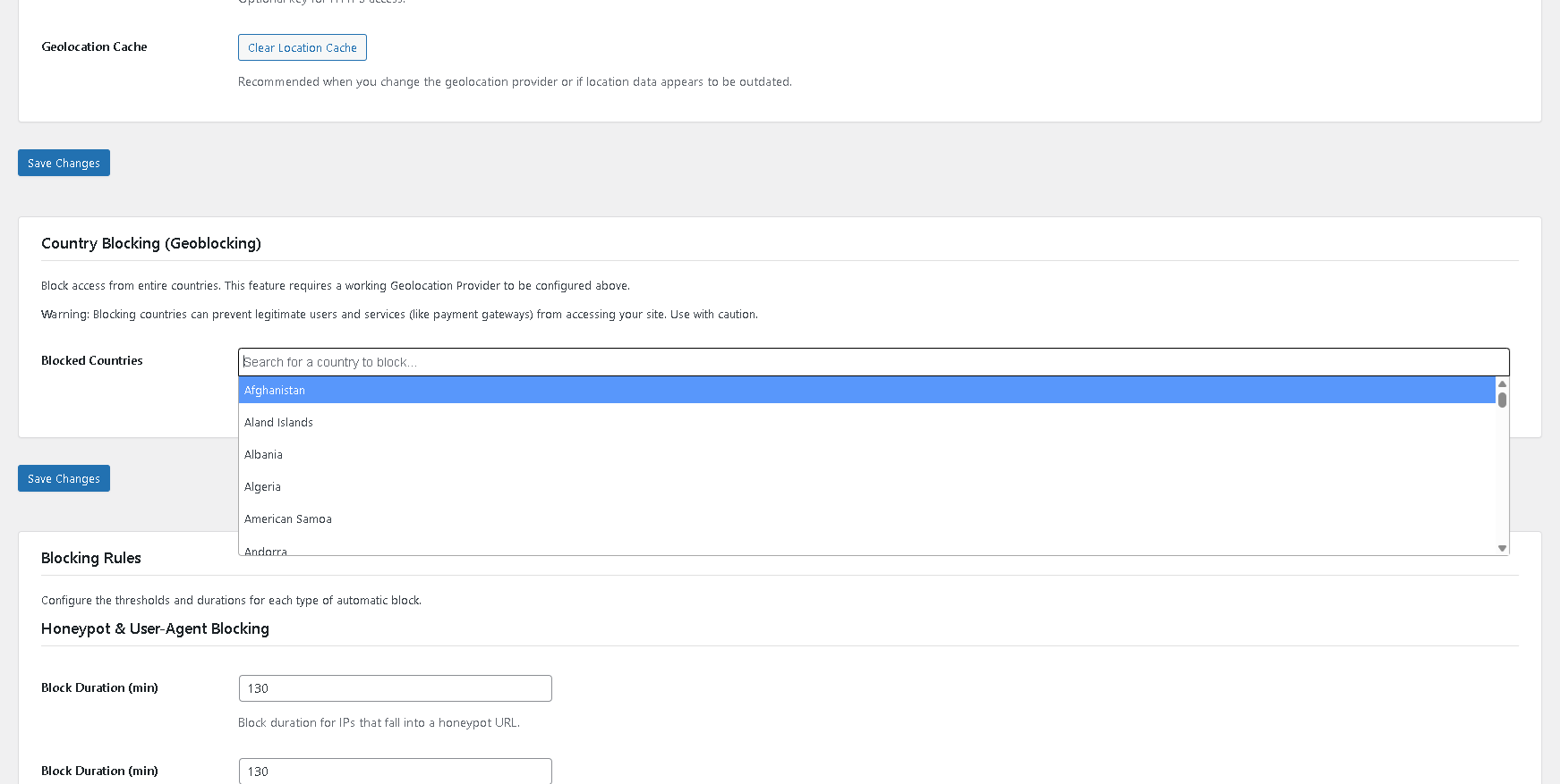 The Honeypot URLs configuration screen.