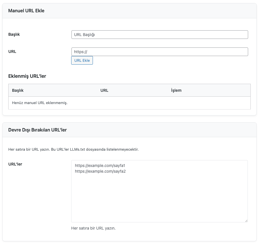 LLMs.txt file settings