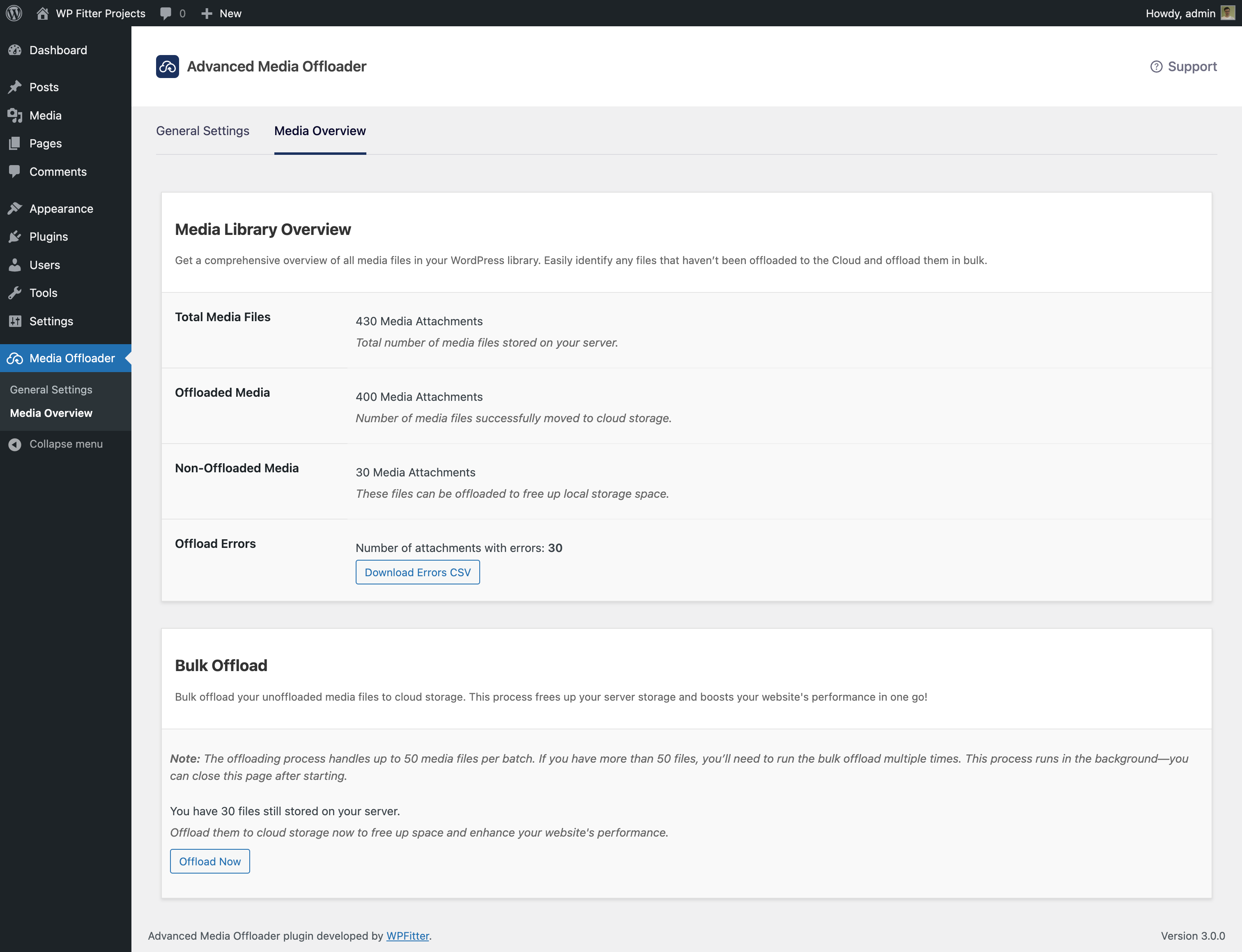 Media Overview page - Media Overview and Bulk Offload