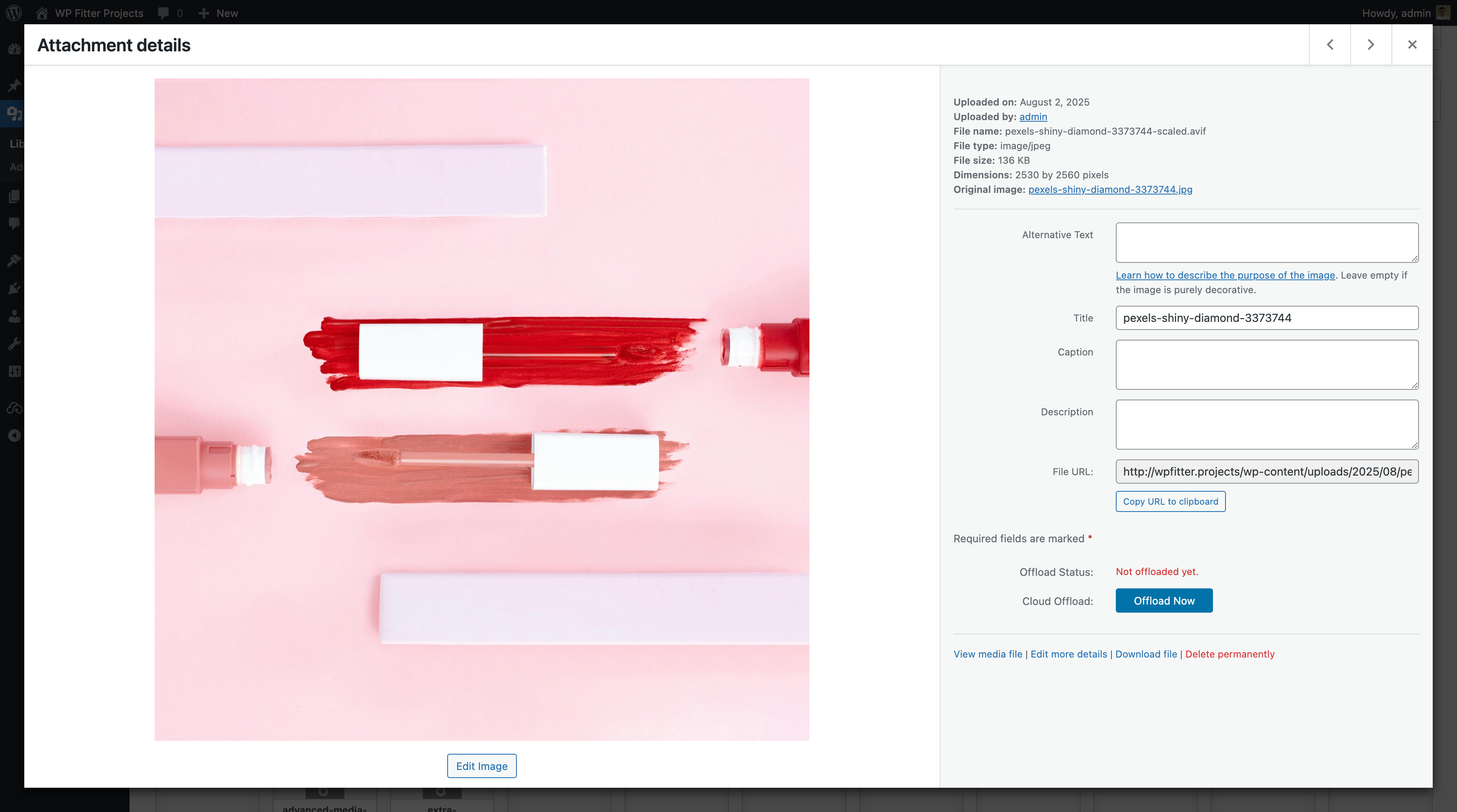 Attachment details page - View the offload status of individual media files.