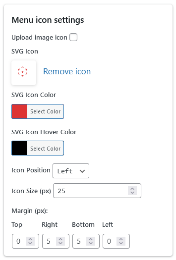 Menu item icon settings.