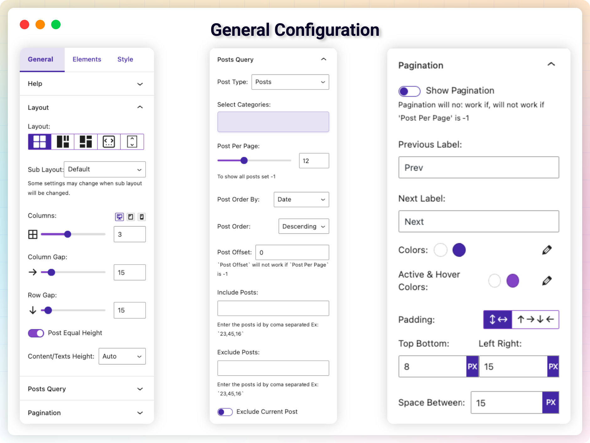 Elements and Style Config