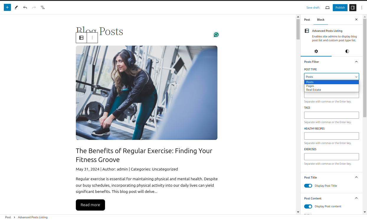 Overlay layout preview in backend Gutenberg editor.